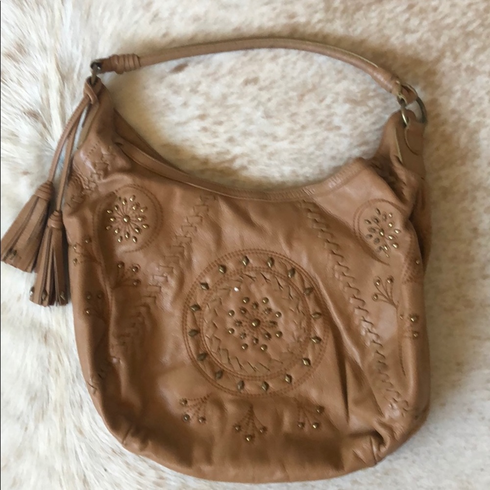 Isabella Fiore Tan Leather Hobo Bag